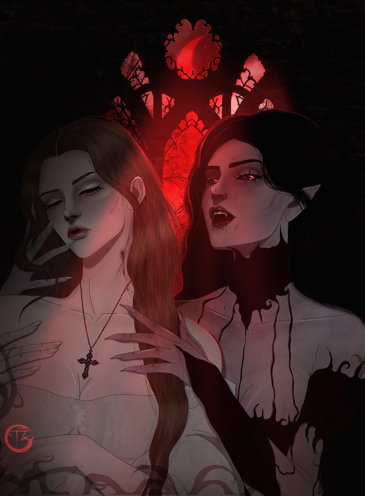 Ilustração vampira Carmilla e sua amada Laura