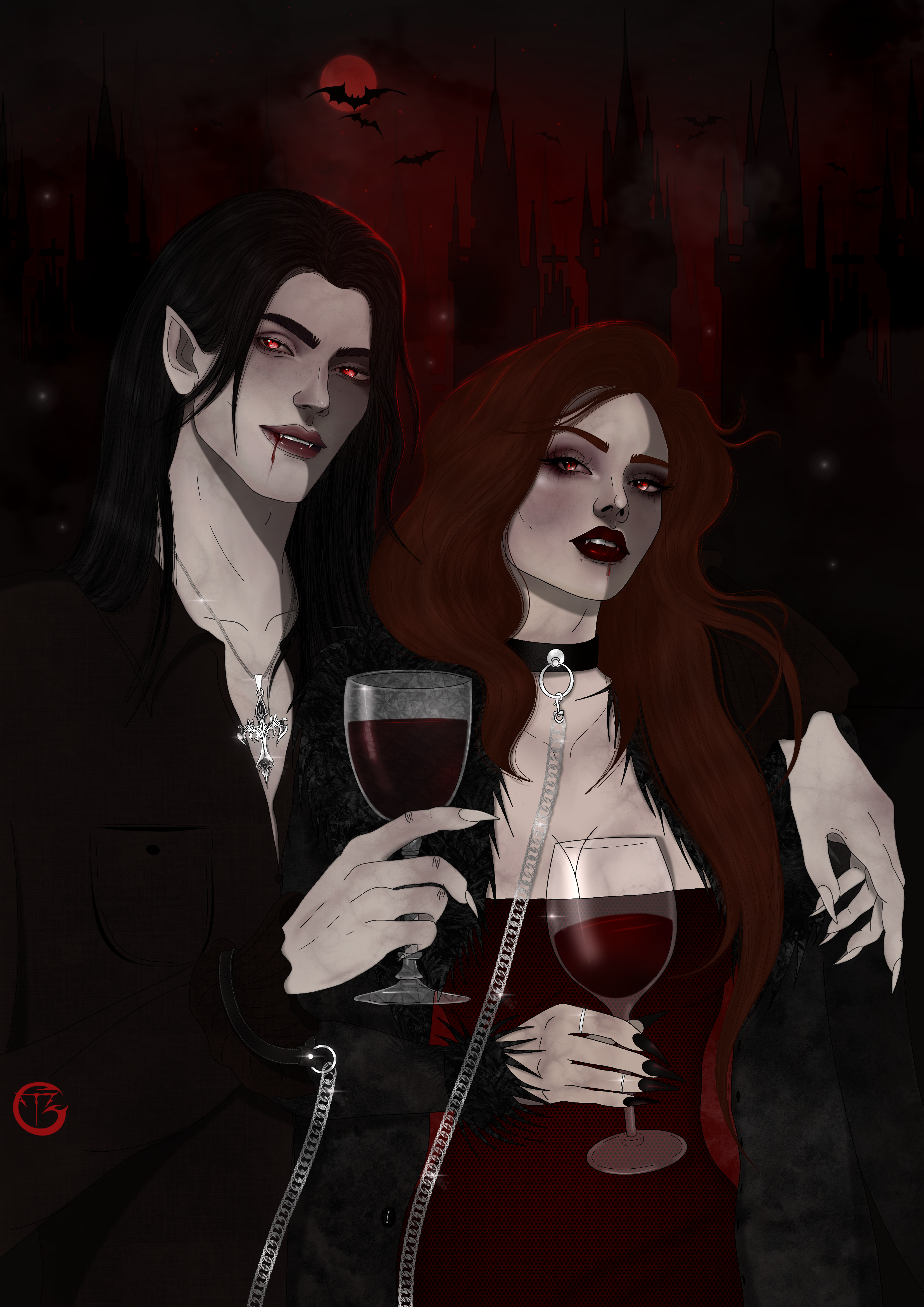 Ilustração casal de vampiros